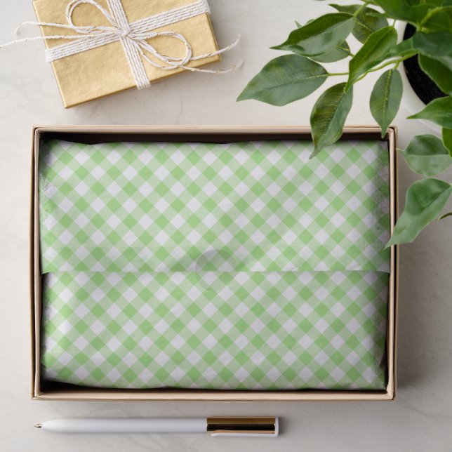 Papel De Seda Gingham Retro Verde Primavera (Regalo )
