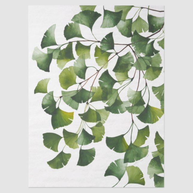 Papel De Seda Ginkgo Biloba Verde -  (Anverso)