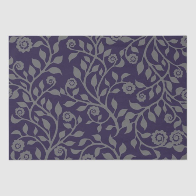 Papel De Seda Gipsy Swirls Elegante Patrón Floral Púrpura y Gris (Anverso)