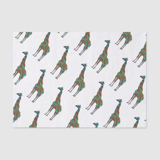 Papel De Seda Giraffe Brown y la silueta Verde azulada (Anverso)