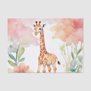 Papel De Seda Giraffe en un campo de flores acuarela