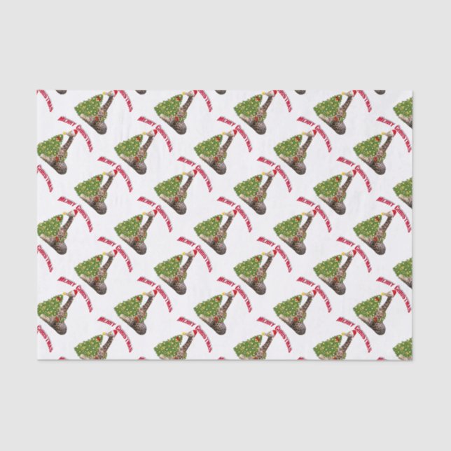 Papel De Seda Giraffe navidades en Santa Hat (Anverso)