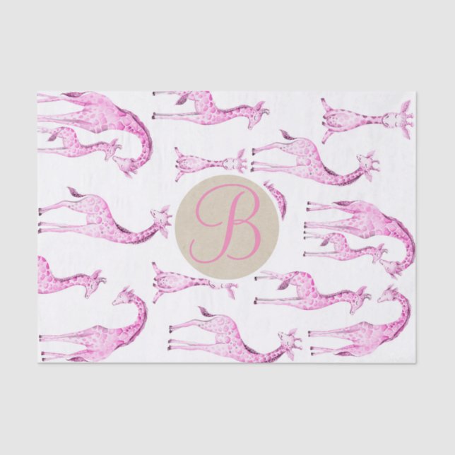 Papel De Seda Giraffes rosas Monograma Baby Shower Letra inicial (Anverso)