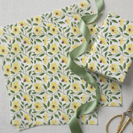 Papel De Seda Girasol Amarillo Verde Flor Silvestre Acuarela