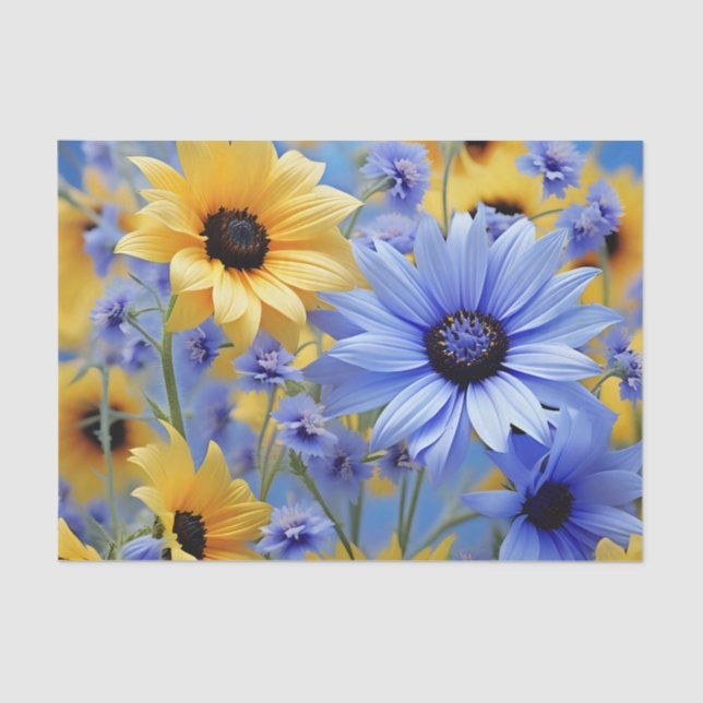 Papel De Seda Girasol Amarillo Y Flores Silvestres (Anverso)