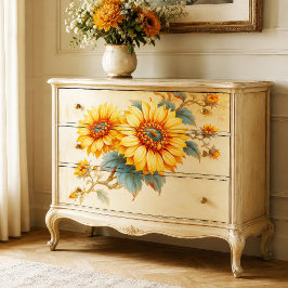 Papel De Seda Girasol Centrado Verde Azul Botánico Decoupage