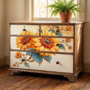 Papel De Seda Girasol Centrado Verde Azul Botánico Decoupage