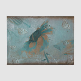Papel De Seda Girasol Mariposa Verde Azul Sepia Vintage Arte Ant
