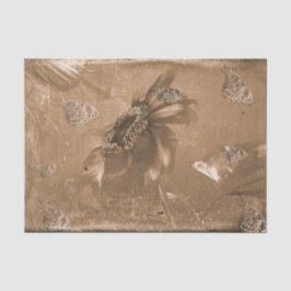 Papel De Seda Girasol Mariposa Vintage Negativo Antiguo Sepia