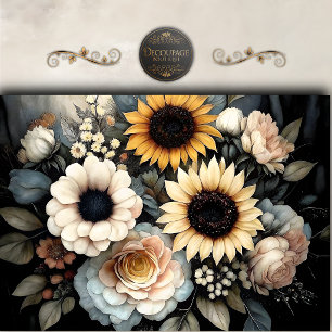 Papel De Seda Girasol Rosa Floral Decoupage Moody