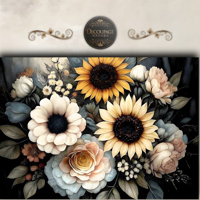 Papel De Seda Girasol Rosa Floral Decoupage Moody (Sunflower Rose Moody Floral Decoupage Tissue Paper)