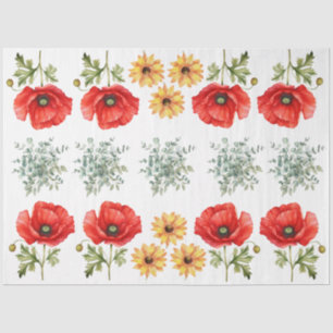 Papel De Seda Girasoles, Amapolas Rojas & Eucalipto Decoupage