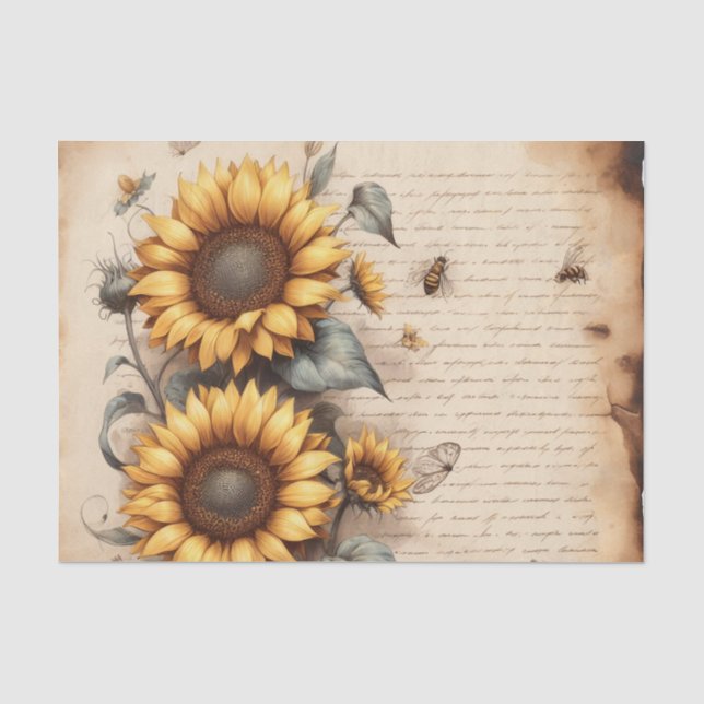 Papel De Seda Girasoles con Abejas y Mariposas (Anverso)