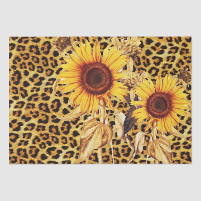 PAPEL DE SEDA GIRASOLES CON LAZO DE PELO DE LEOPARDO FIESTA DE V (Anverso)