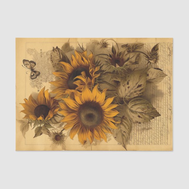 Papel De Seda Girasoles de época con mariposa (Anverso)