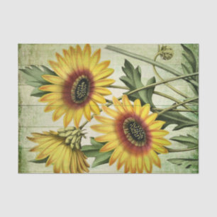 Papel De Seda Girasoles en Paneles de Madera de Olivo al Estilo 
