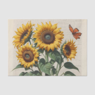 Papel De Seda Girasoles Felices y Abiertos con Mariposa