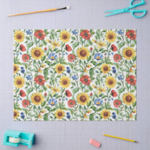 Papel De Seda Girasoles Florales de Cumpleaños Italianos Azules