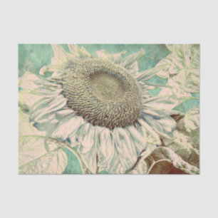 Papel De Seda Girasoles Gigantes Decoupage Pastel Turquesa Vinta