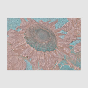 Papel De Seda Girasoles Gigantes Metálico Sepia Verde Acuático V