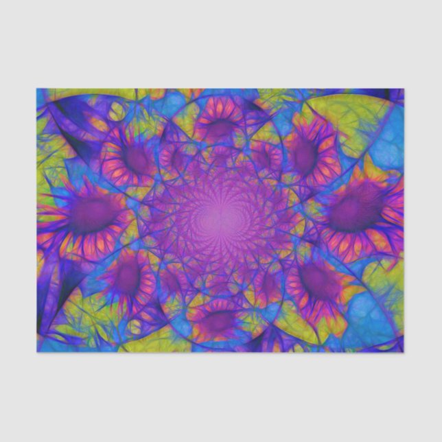 Papel De Seda Girasoles Morado Azul Amarillo Decoupage Abstracto (Anverso)
