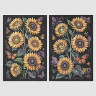 Papel De Seda Girasoles Morados Polvorientos, Monarcas y Abejas