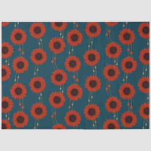 Papel De Seda Girasoles rojos Art Nouveau Retro Floral Rayas