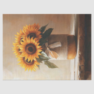 Papel De Seda Girasoles Rústicos en Tarro de Mason Decoupage de