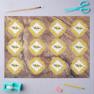 Papel De Seda Girasoles Rústicos & Monograma de Textura de Mader