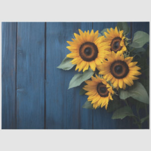 Papel De Seda Girasoles sobre decoupage de madera azul marino