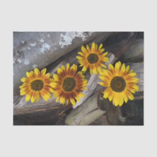 Papel De Seda Girasoles Sobre Troncos Marrón Amarillo Arte Rústi
