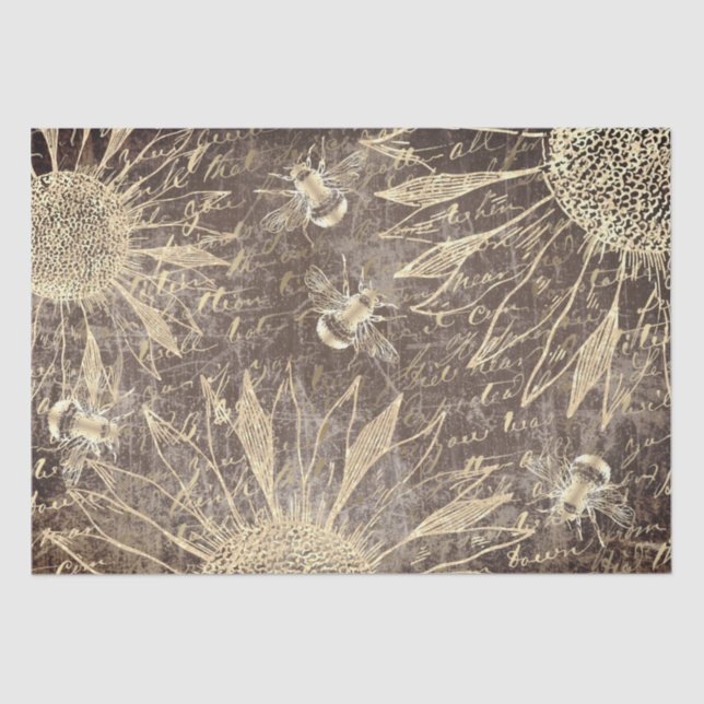 Papel De Seda girasoles vintage y abejas (Anverso)