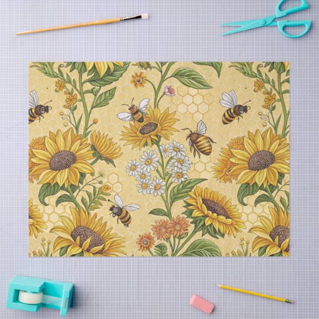 Papel De Seda Girasoles y Abejas (Artesanía)