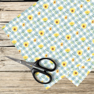 Papel De Seda girasoles y gingham azul