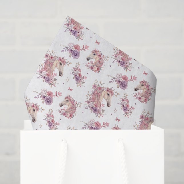 Papel De Seda Girls Pretty Ponies Pastel Floral Horse (Bolsa de regalo)
