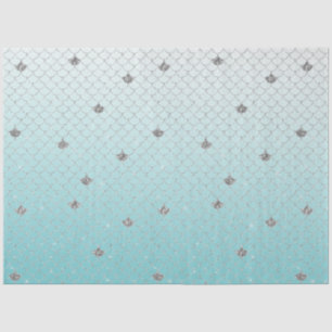 Papel De Seda Girly Aqua Silver Purpurina Sparkle Mermaid