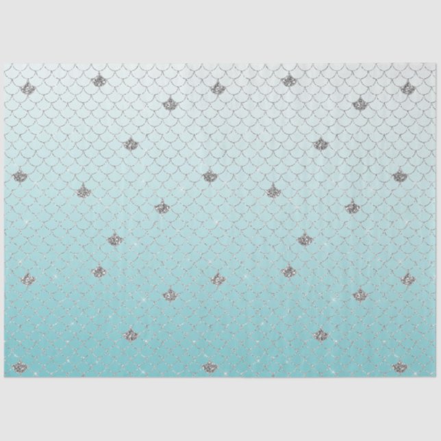 Papel De Seda Girly Aqua Silver Purpurina Sparkle Mermaid (Anverso)