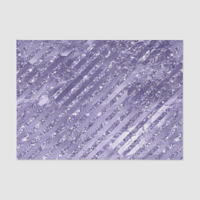 Papel De Seda Girly Glam Purple Purpurinas Stripes Cumpleaños (Anverso)