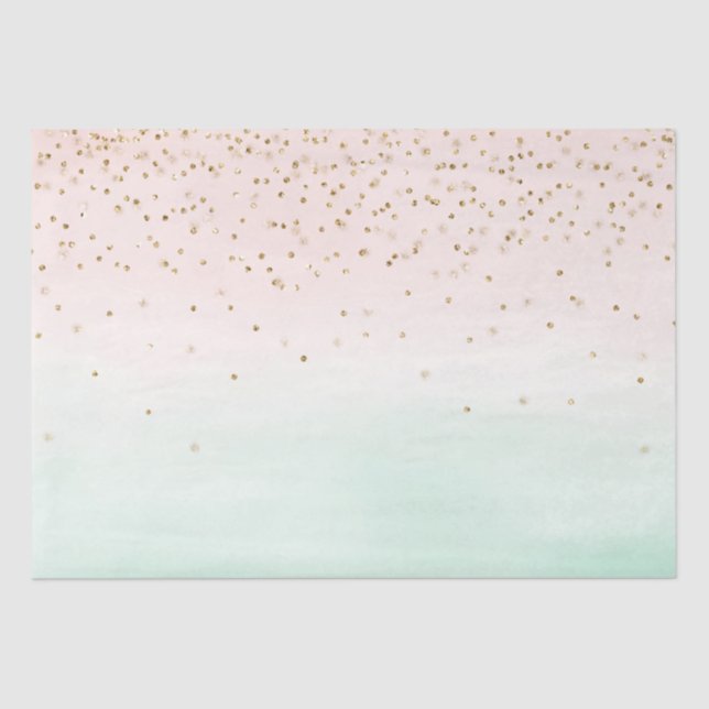 Papel De Seda Girly Glam Rubor Pink Mint Gold Sparkle Confetti (Anverso)