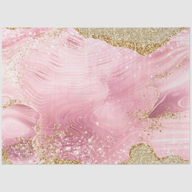 Papel De Seda Girly Luxe Pink Agate con Purpurina Gold (Anverso)