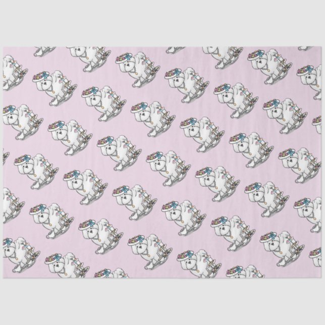 Papel De Seda Girly Tea Fiesta Bichon Frise Dog - Cute (Anverso)