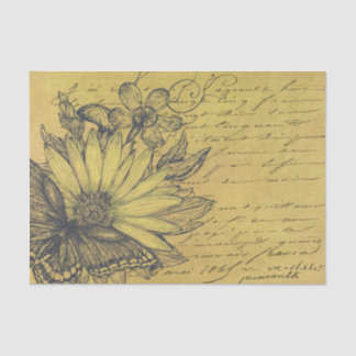 Papel De Seda Giro vintage, mariposa, oro de escritura francesa