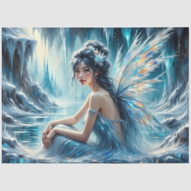 Papel De Seda Glacier Bloom Ice Fairy Winter Fantasy Decoupage  (Anverso)