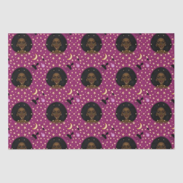 Papel De Seda Glam Black Woman Afro Hair pic de lápiz labial lun (Anverso)