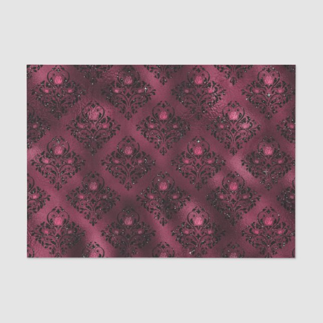 Papel De Seda Glam Burgundy Foil Glitter Damask (Anverso)