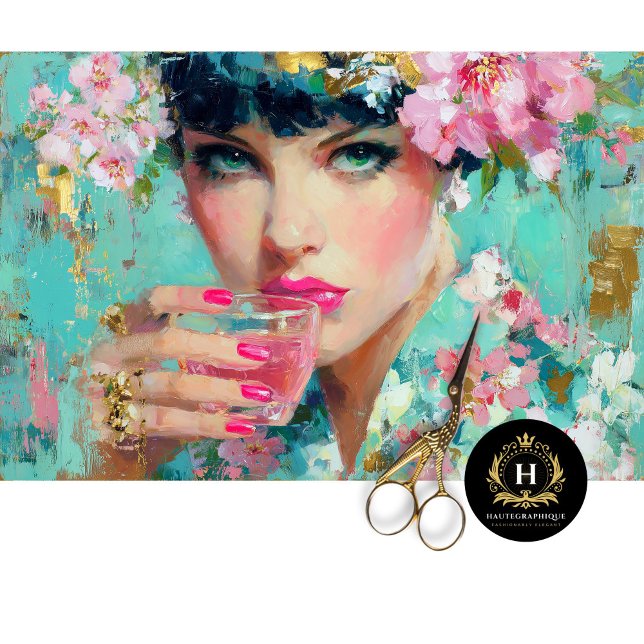 Papel De Seda Glam floral mujer con desenlace de bebida rosa (Subido por el creador)