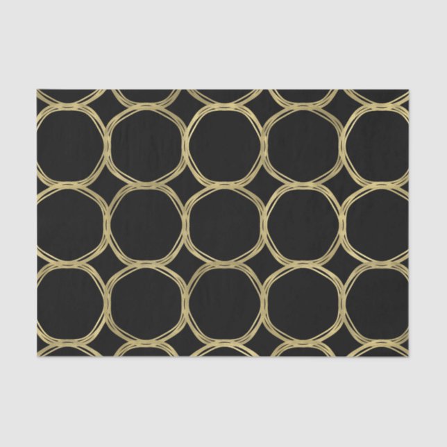 Papel De Seda Glam Gold y Black Rings Fiesta de Glam Moderno (Anverso)