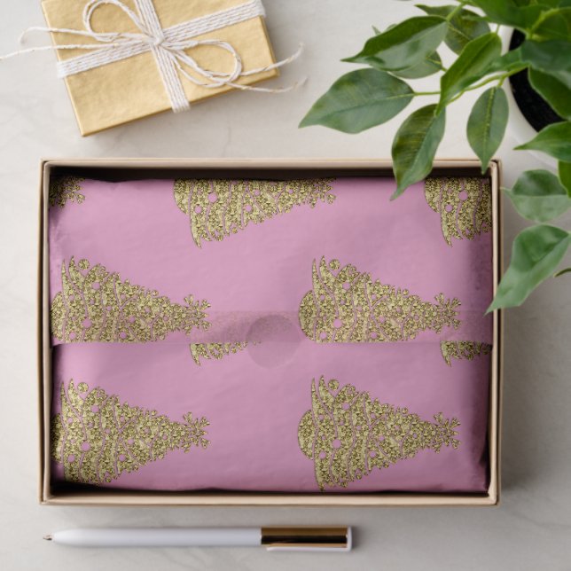 Papel De Seda Glam Golden Christmas Trees on Pink Christmas (Regalo )