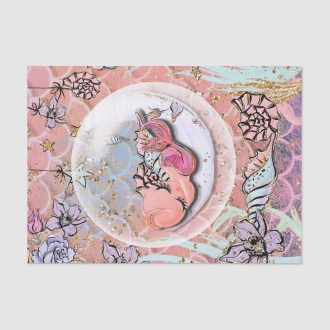 Papel De Seda Glam Mermaid Chicas Baby Shower Fiesta de cumpleañ (Anverso)