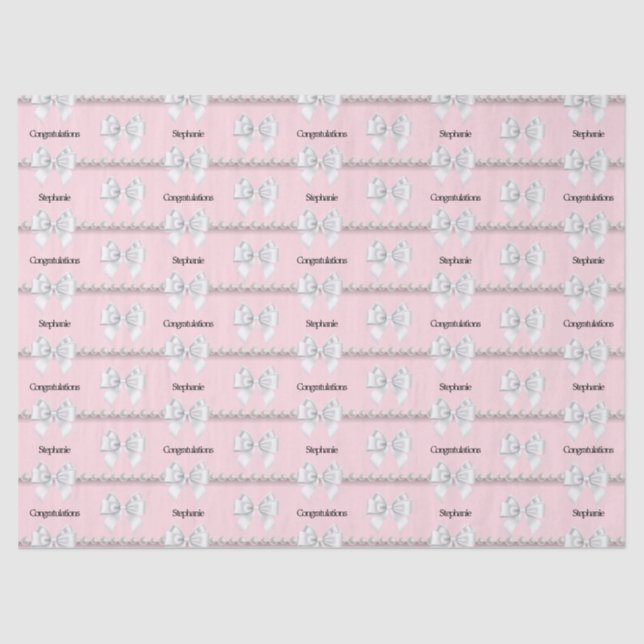 Papel De Seda Glam Pink Tiffany Tema Felicitaciones Nombre Bow (Anverso)